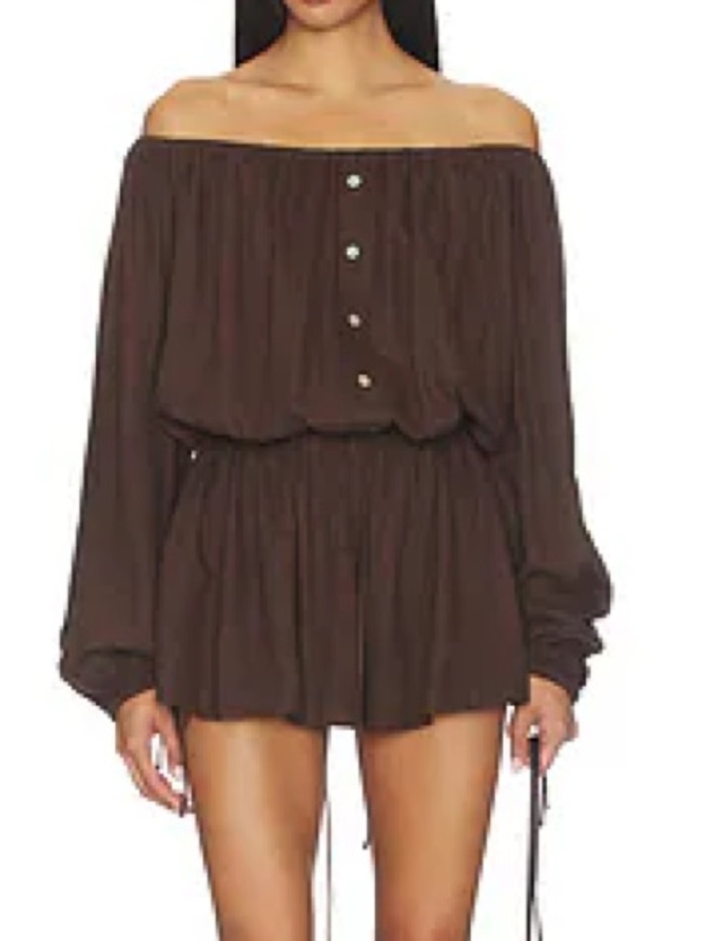 Tularosa Off-the-Shoulder Chocolate Brown Romper
